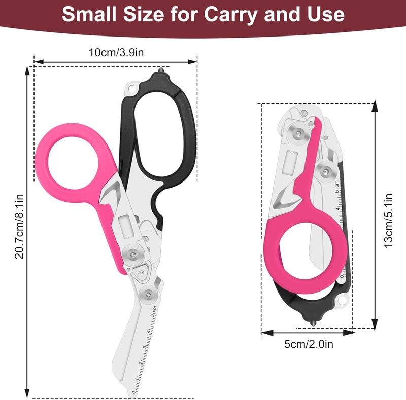 Lemasa 6 in 1 Multifunctional Combination Tool, Folding Retractable Emergency Shears, Outdoor Camping Tools, Seat Belt Cutter, Oxygen Cylinder Wrench, Complimentary Adjustable Wrench (Black Pink) - Image 2